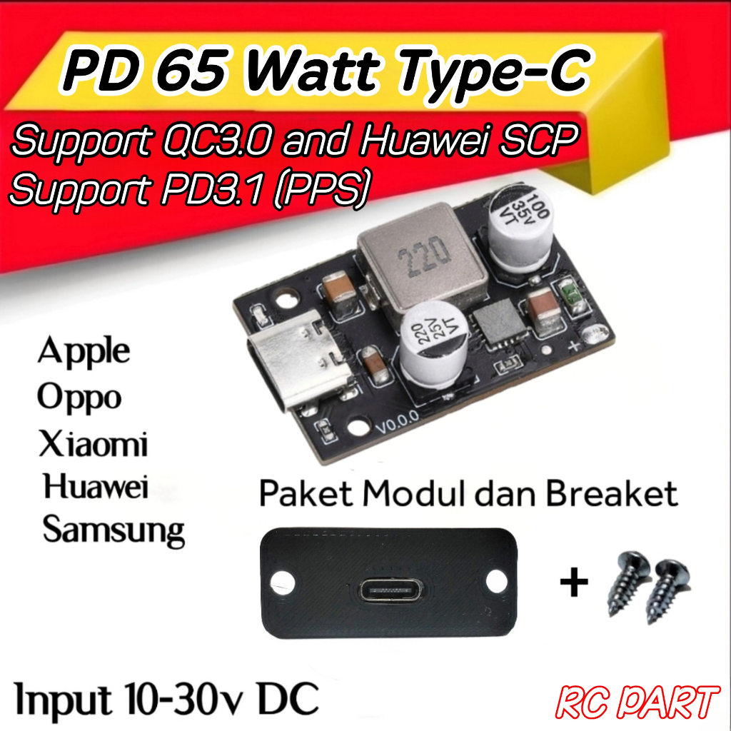 Jual Modul PD65W Fast Charging Module Type C Plus Bracket/ Housing ...