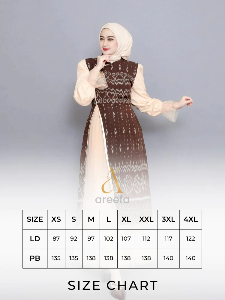 Gamis Tenun Etnik Katun Tile Premium Wanita Kondangan Pesta Mewah Warna Mahogany tampilan samping