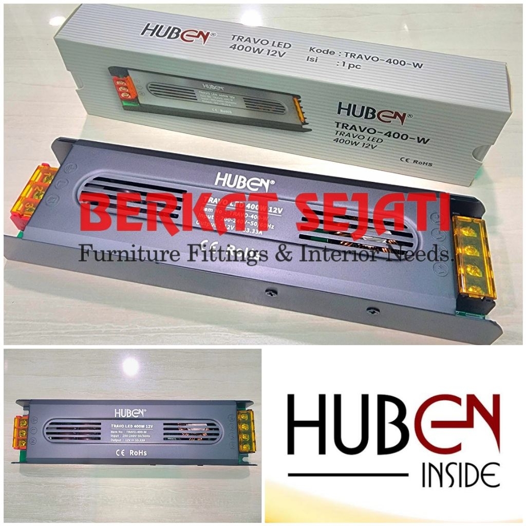 Jual HUBEN Power Supply 400W 33.33A - 12V Travo Trafo LED Strip Slim ...
