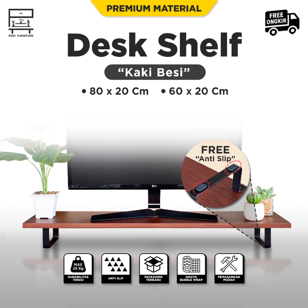 Jual PODI Desk Shelf Kaki Besi / Monitor Riser 60x20 & 80x20 cm / Stand ...