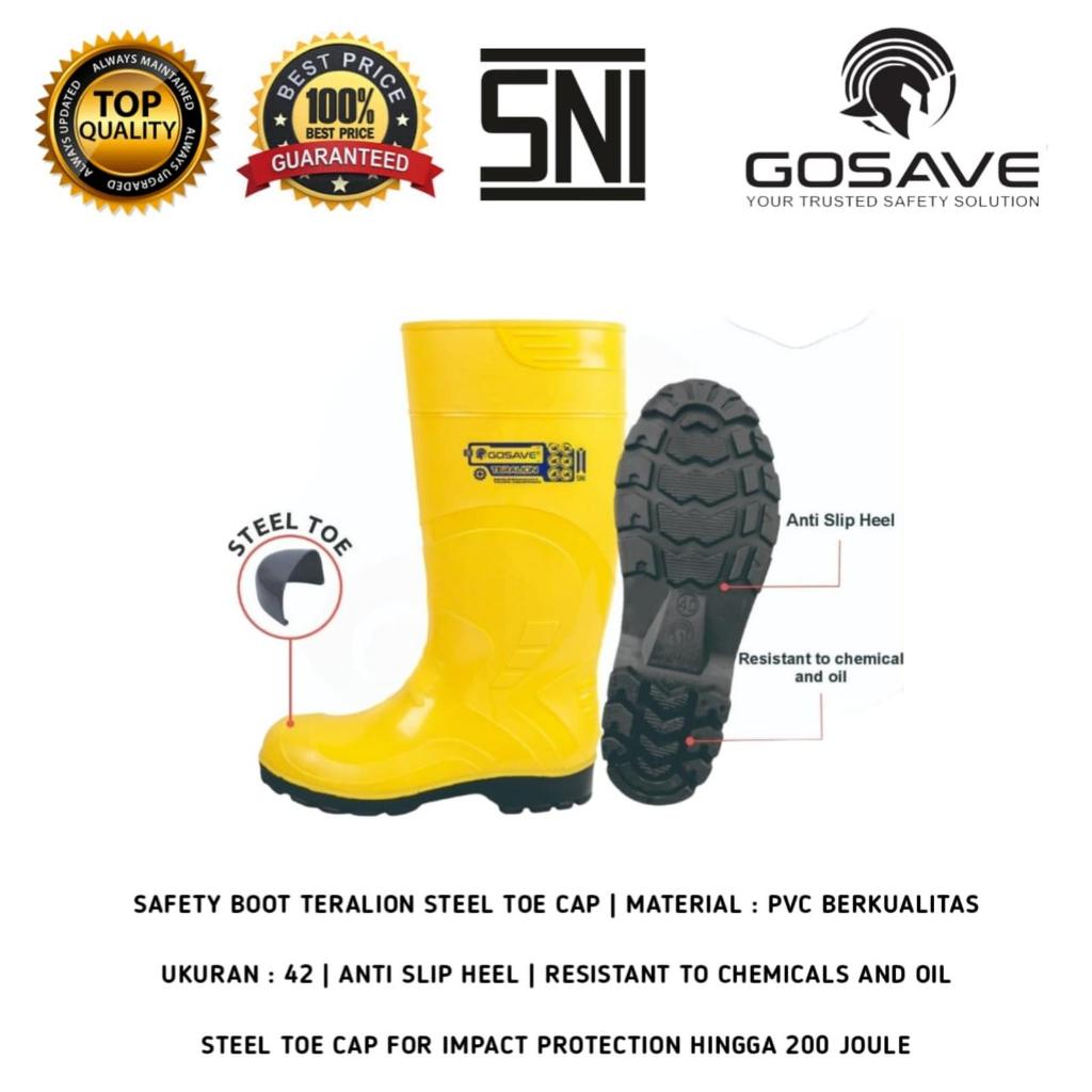 Jual Sepatu boots safety karet Besi pelindung Merk GOSAVE TERALION 42 ...