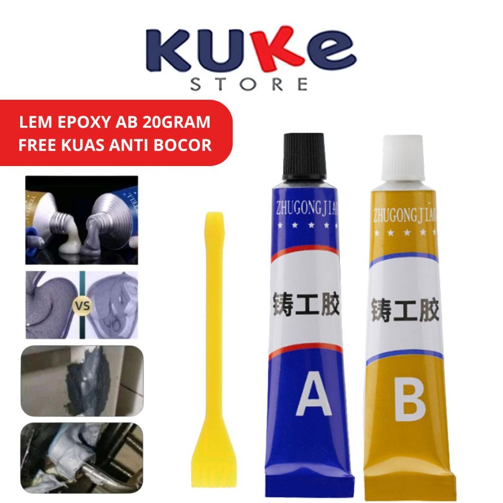 Jual KUKE LEM EPOXY AB 20 gram Lem Campur Lem Penambal Besi Steel ...