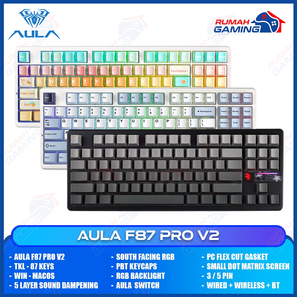 Jual AULA F87 PRO V2 - TKL - 87 Keys - Gasket - South Face - Side RGB ...