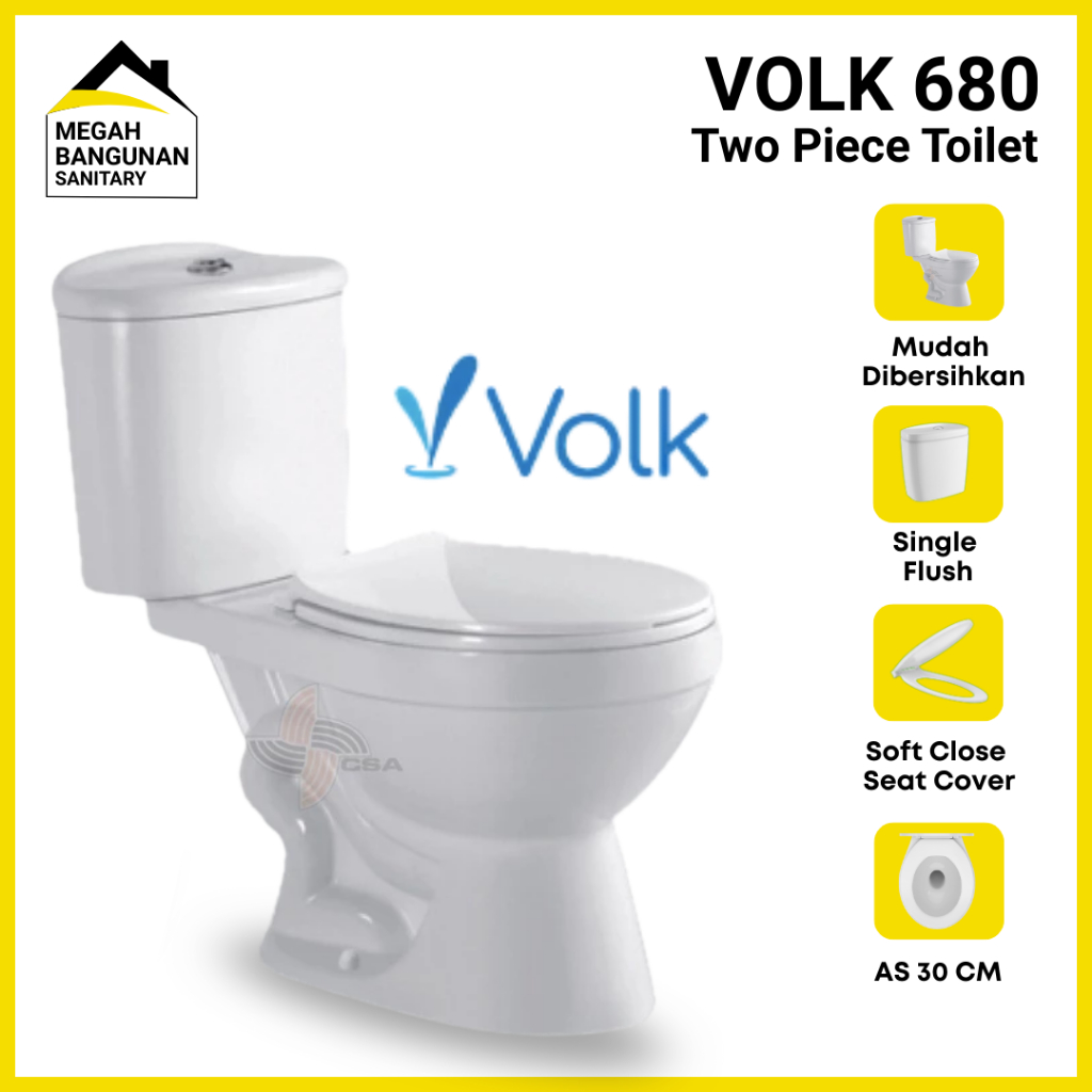 Closet Duduk VOLK 680 Two Piece Toilet AS 3O CM Kloset Duduk Kamar Mandi