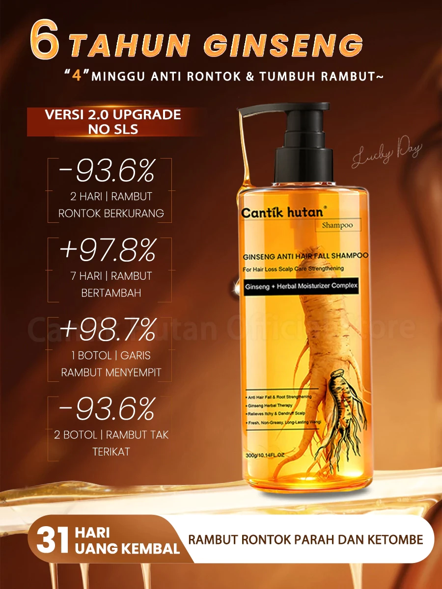 Cantik Hutan Ginseng Shampoo 300ml dengan ginseng utuh 6 tahun untuk perawatan akar rambut