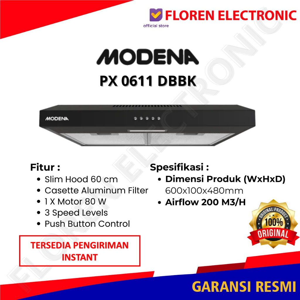 Jual Modena PX 0611 DBBK / PX 0611 DBBK / PX0611DBBK Slim Cooker Hood ...