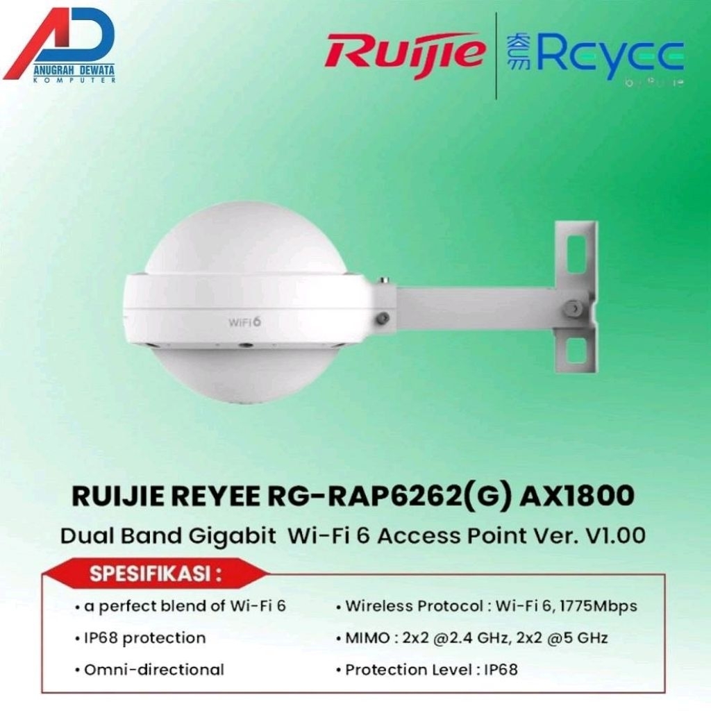 Jual RUIJIE RG-RAP6262G AX1800 Dual Band Gigabit Wi-Fi 6 Dual-Band ...