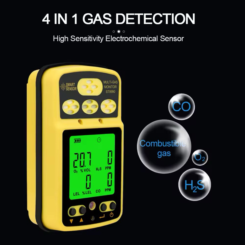 Jual H2S O2 CO LEL Smart Sensor Gas Detector ST8990 Multi 4in1 Monitor ...