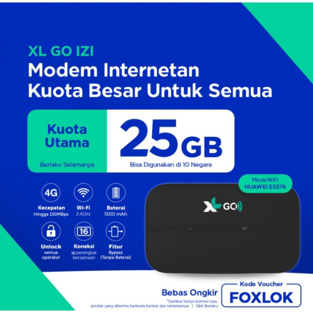 Jual XL GO - Modem WiFi Huawei E5576 (25 GB) | Shopee Indonesia