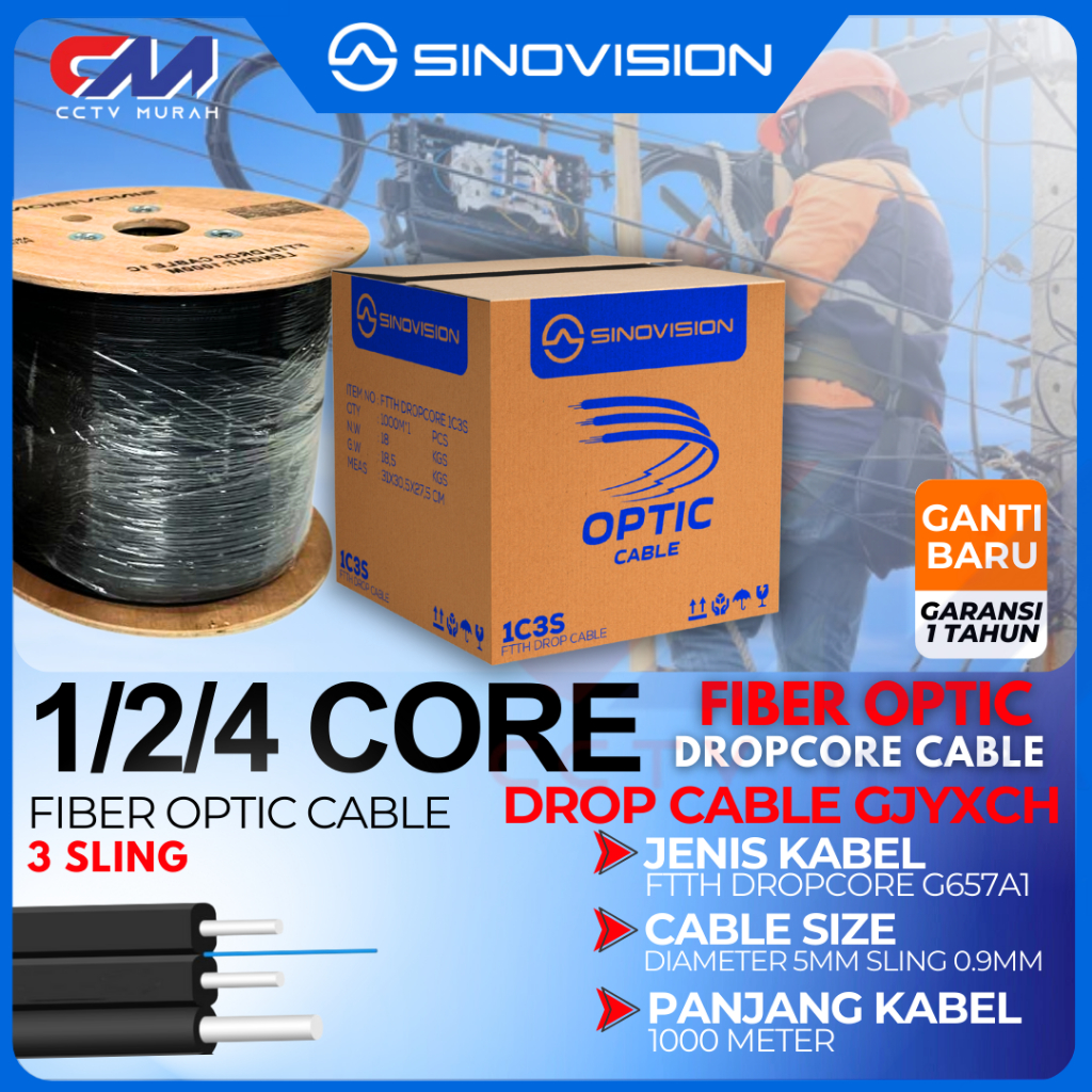 Jual Kabel Dropcore 1/2/4 Core 3 Seling Fiber Optik 1000 Meter ...