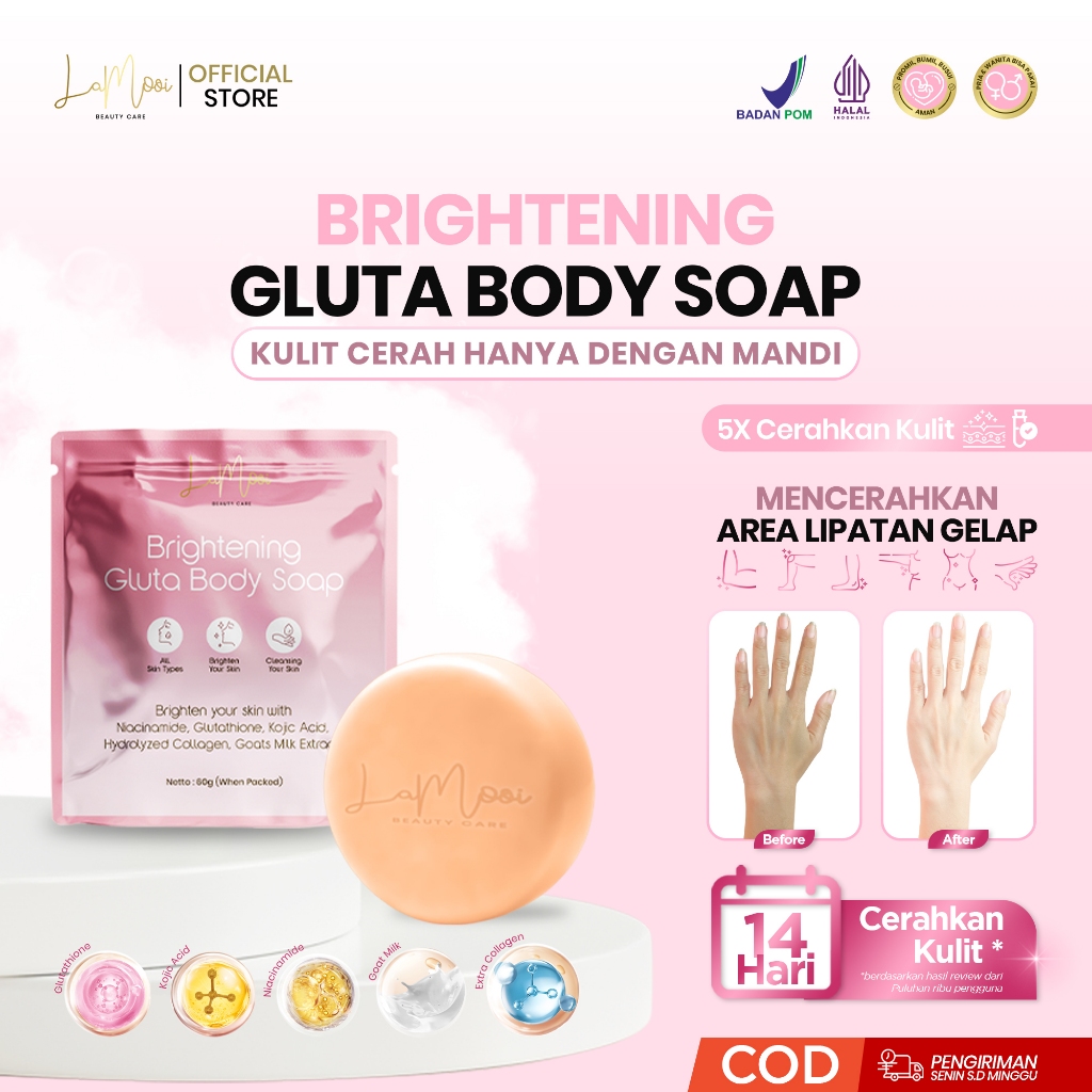 1 PCS BRIGHTENING GLUTA BODY SOAP - Lamooi Beautycare (Sabun pemutih badan BPOM)