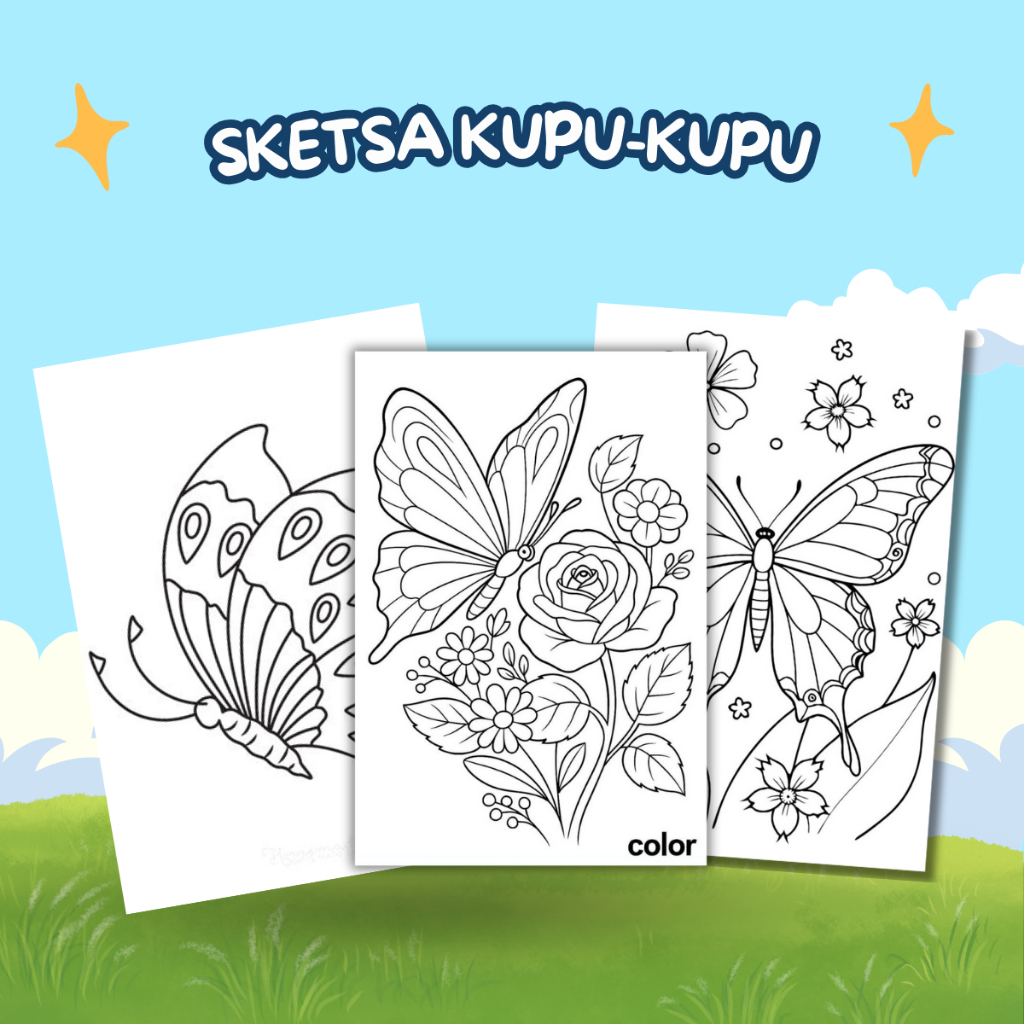 Jual Sketsa Gambar Mewarnai Untuk Anak Paud dan TK Tema Kupu-Kupu ...