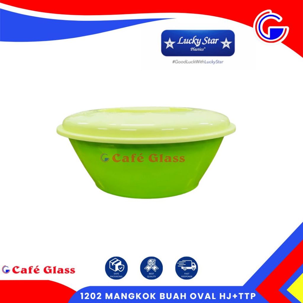 Mangkok Buah Oval Lucky Star / Mangkok Saji Lauk + Tutup Hijau / Baskom Oval Tutup