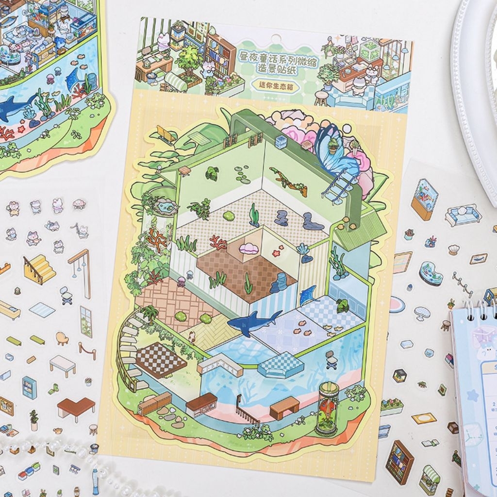 Jual (PQ022) Kitty town series 3D landscape room sticker | DIY Cute ...