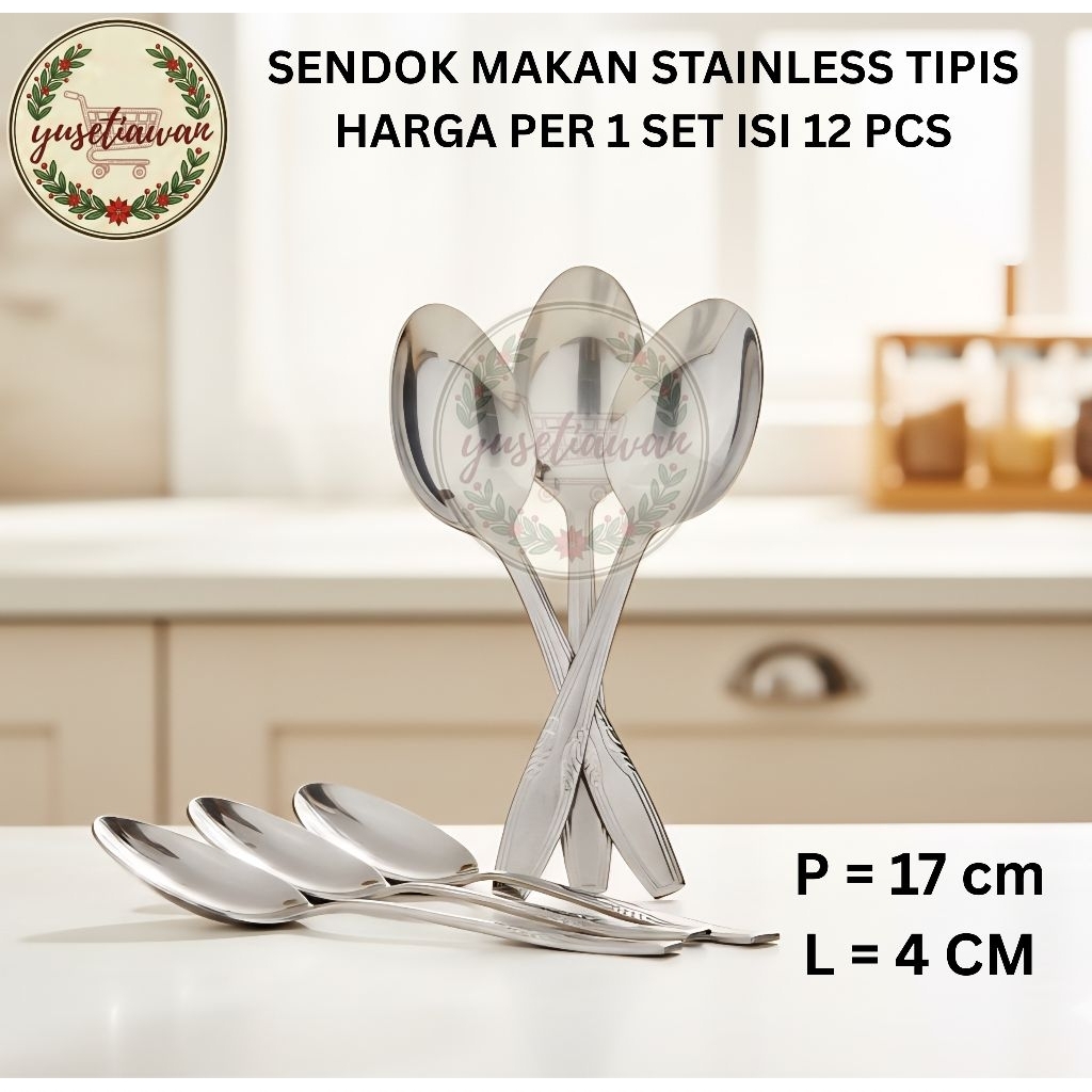 Jual Sendok makan stainless tipis 1 set 12 biji ( baru ) | Shopee Indonesia