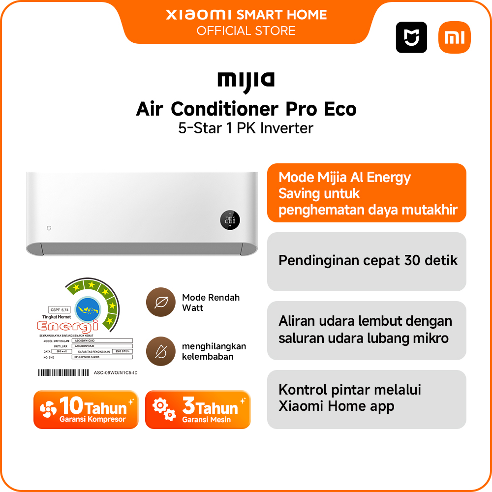 Jual [Unit Only] Xiaomi Mijia AC Air Conditioner 1 PK Inverter Pro Eco ...