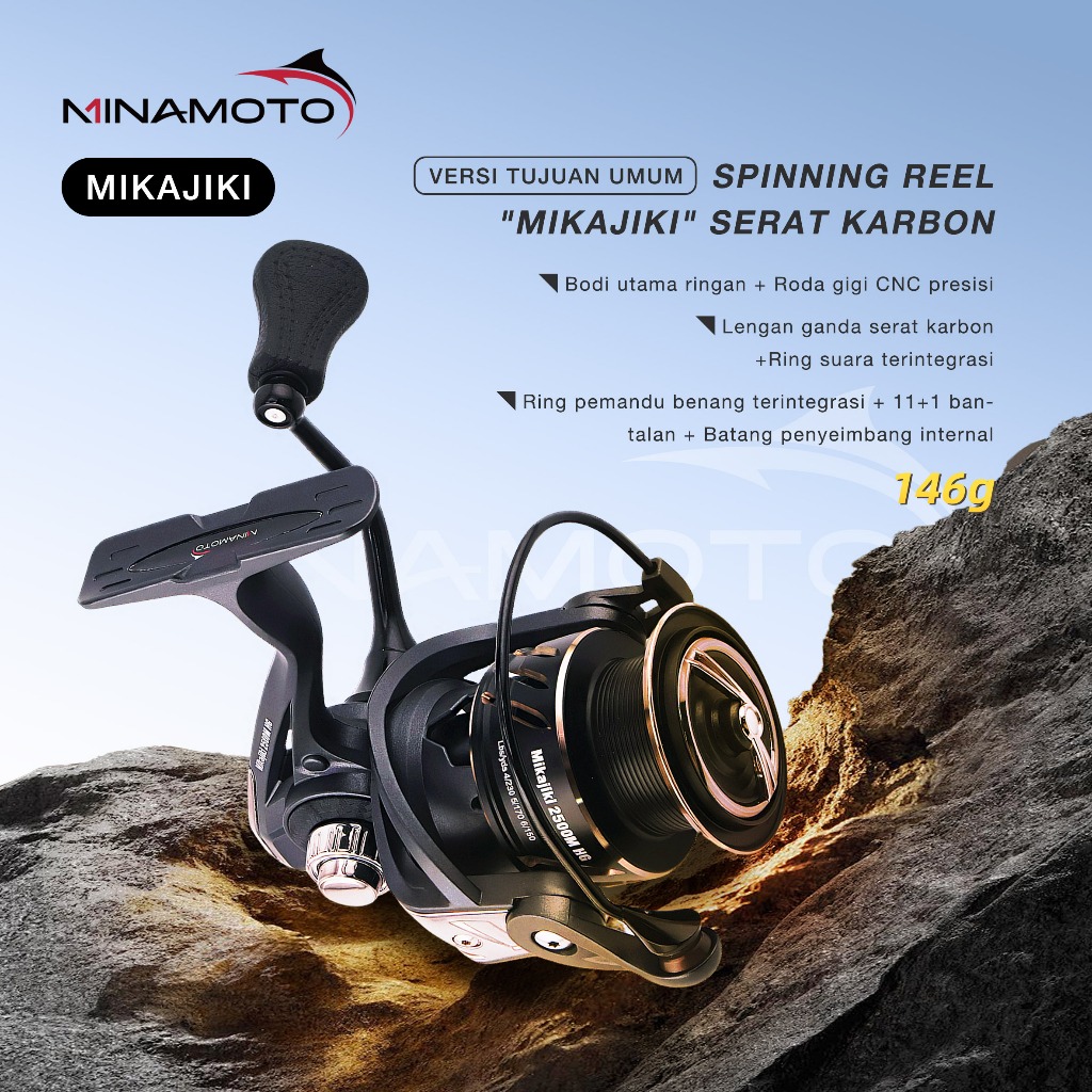 Jual Reel Pancing Minamoto Mikajiki Karbon Super Ringan&Kuat Anti Karat ...