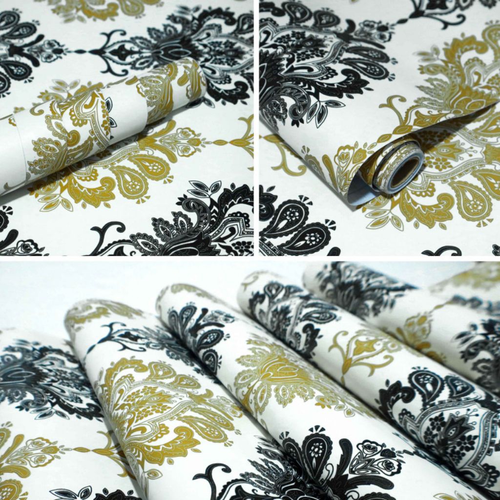 Jual Cimi Wallpaper Sticker Batik Gold Hitam 4 meter x 45 cm | Shopee ...