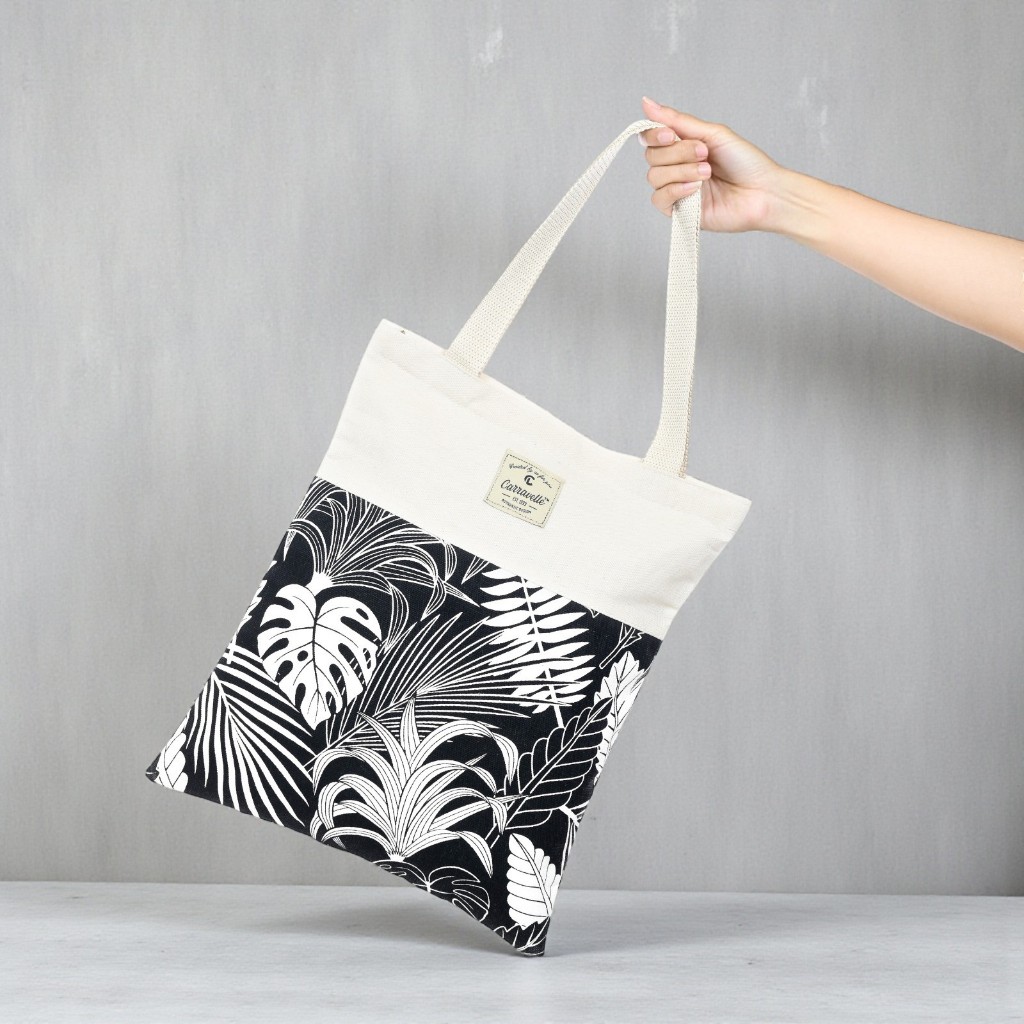 Jual Tote Bag Resleting Wanita Bahan Totebag Kanvas Motif