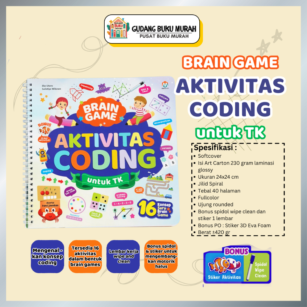 Jual ZiyadBooks - Brain Game Aktivitas Coding untuk anak PAUD TK wipe ...