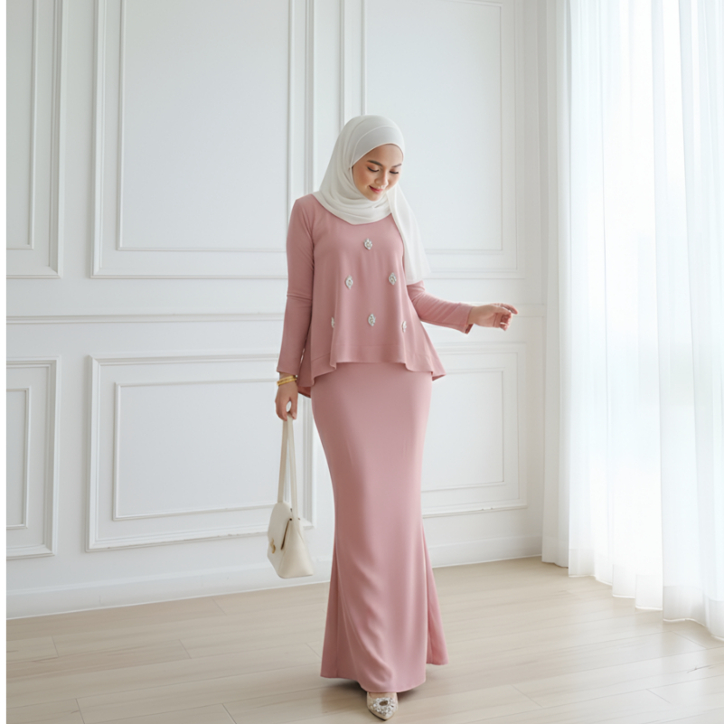 Jual Baju Kurung Modern Dusty Pink Azalea Set Atasan Rok Wanita Melayu ...