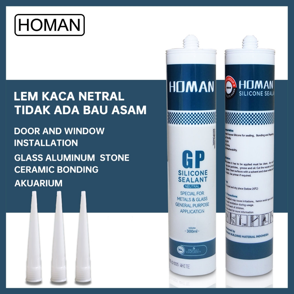 Jual Homan 300ml Silicone Sealant Lem Kaca Silen Aluminium Kayu Logam ...