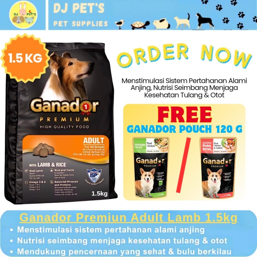 Jual Ganador Premium Adult Lamb & Rice Salmon & Rice 1.5 kg FREE ...
