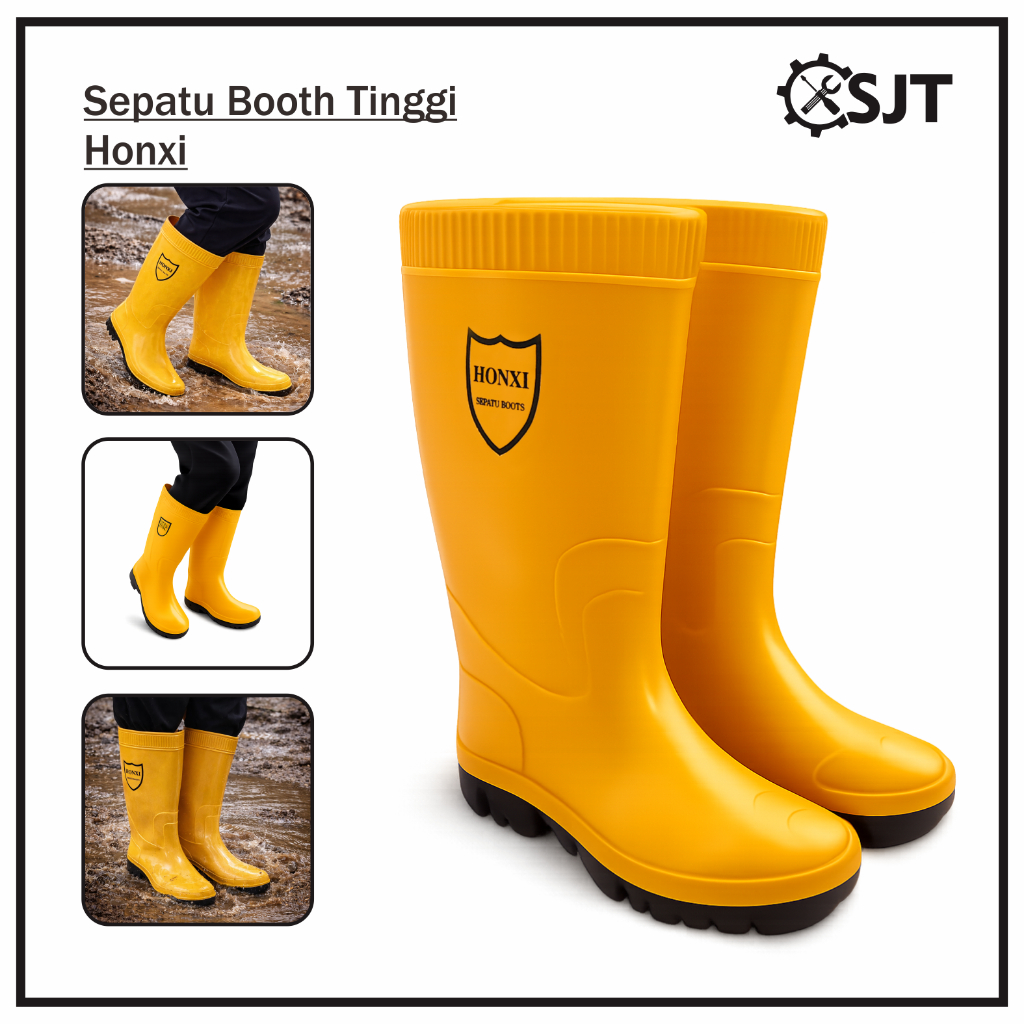 Jual Sepatu Boot Tinggi Honxi Kuning / Safety Boots Karet Lentur Ringan ...
