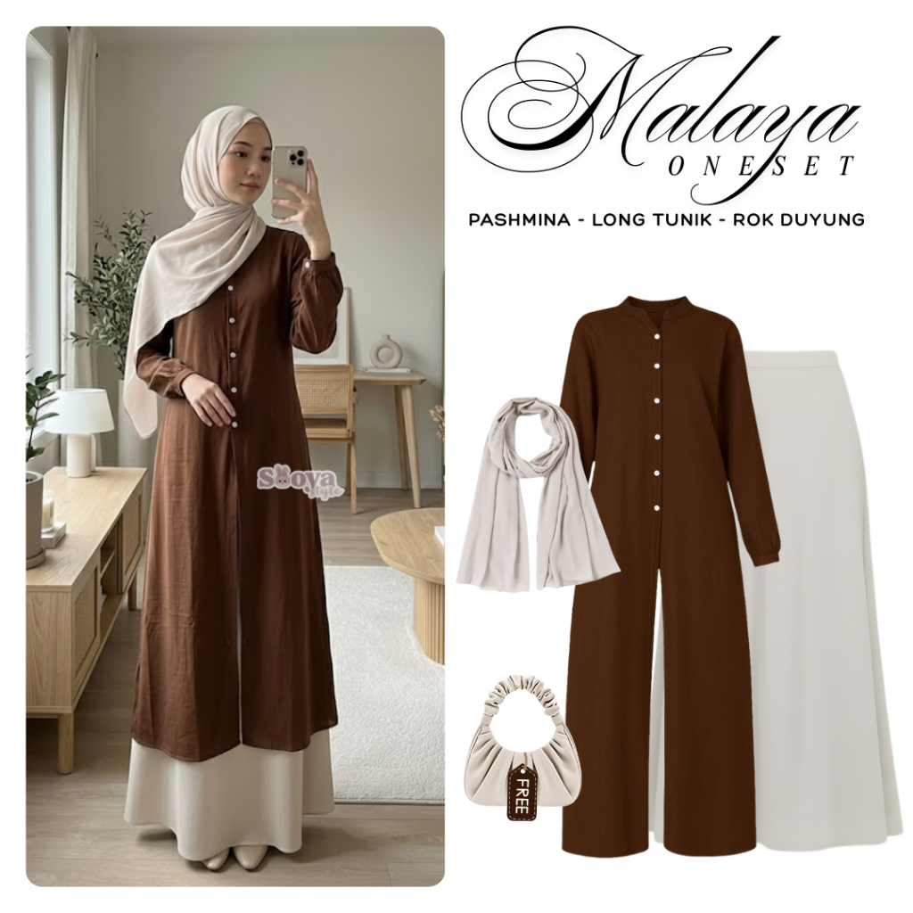 Jual One Set Lebaran Terbaru 2026 3in1 | Tunik Malaya + Rok Mayung ...