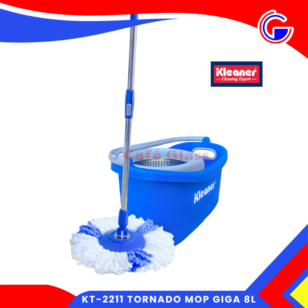 Kleaner Tornado Mop Set Ember Putar Stainless - Pel Microfiber Praktis - Kt-2211 Tornado Mop Giga 8L