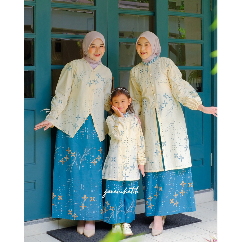Jual javainbatik - SET BATIK FAMILY BESTARI WARNA CREAM TOSQA- atasan ...