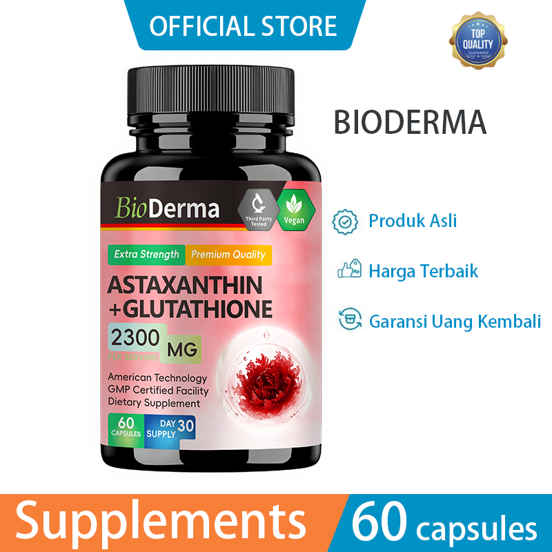 suplemen glutathione terbaik Jual Astaxanthin + Glutathione, kombinasi terbaik untuk kesehatan kulit  alami, hasil optimal 60 kapsul