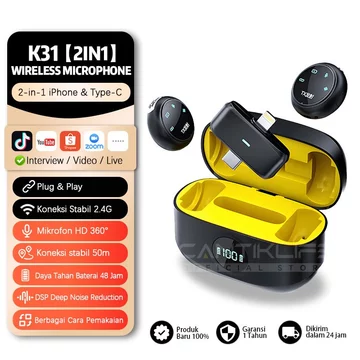 Cantiklife Mic Clip On Wireless 2 In 1 Creator Live Seharian Mic Lavalier TWS Tanpa Kabel 2.4G