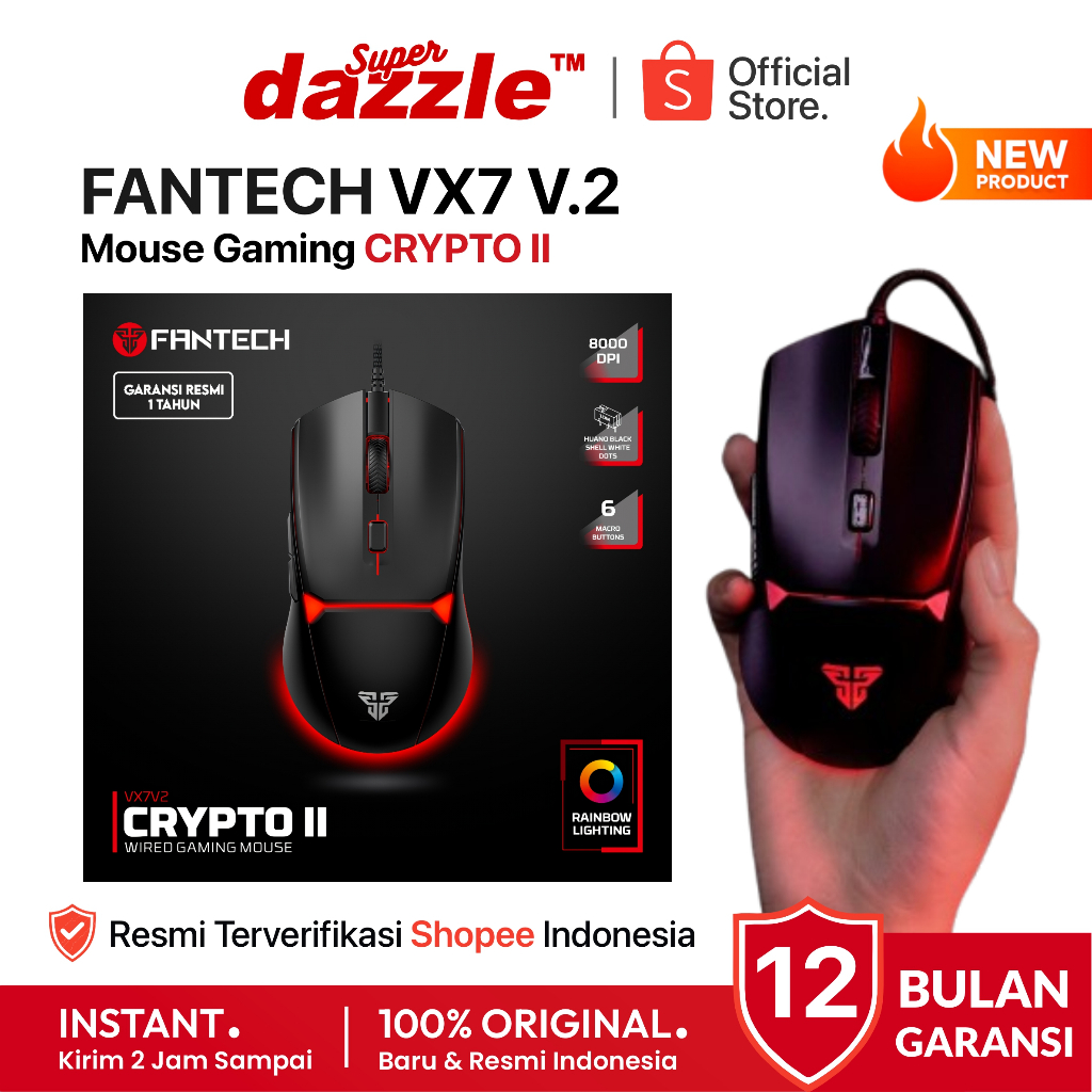 Jual FANTECH VX7 CRYPTO II Versi 2 Mouse Gaming RGB 7 Button DPI Adjustable  Ergonomis for PC Laptop | Shopee Indonesia