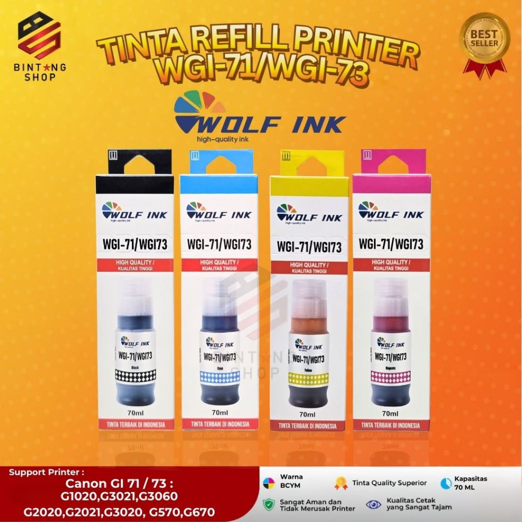 Jual 1 Paket Isi 4 Warna Tinta Canon GI-71 Wolf Ink Untuk Printer Canon ...