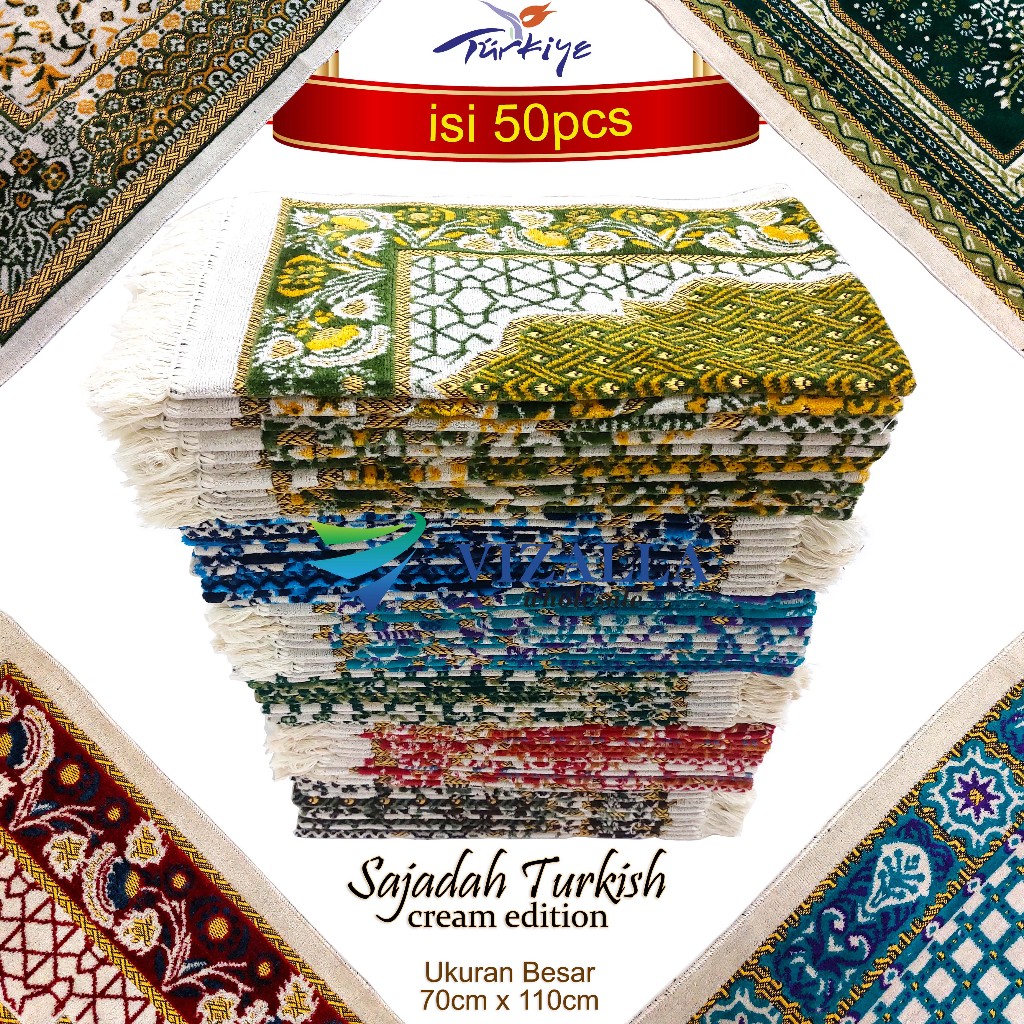 [ isi 50pcs ] Sajadah Beludru Besar Turky Cream Edition 70x110cm/ Turkish Cream/ Souvenir Haji Umroh
