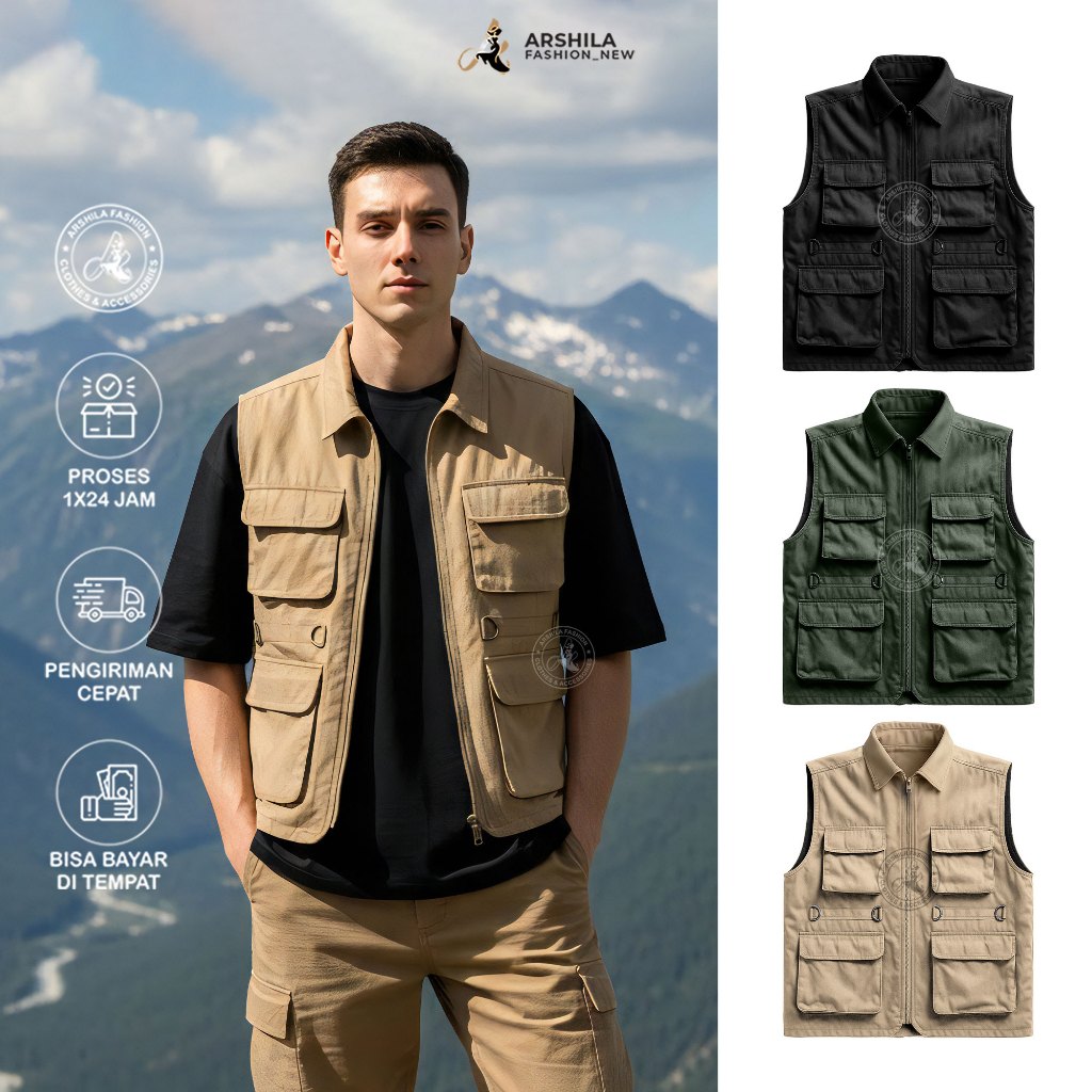 Jual Rompi Lapangan Cargo Dewasa Kerah Vest Tactical Unisex RMPD007 ...