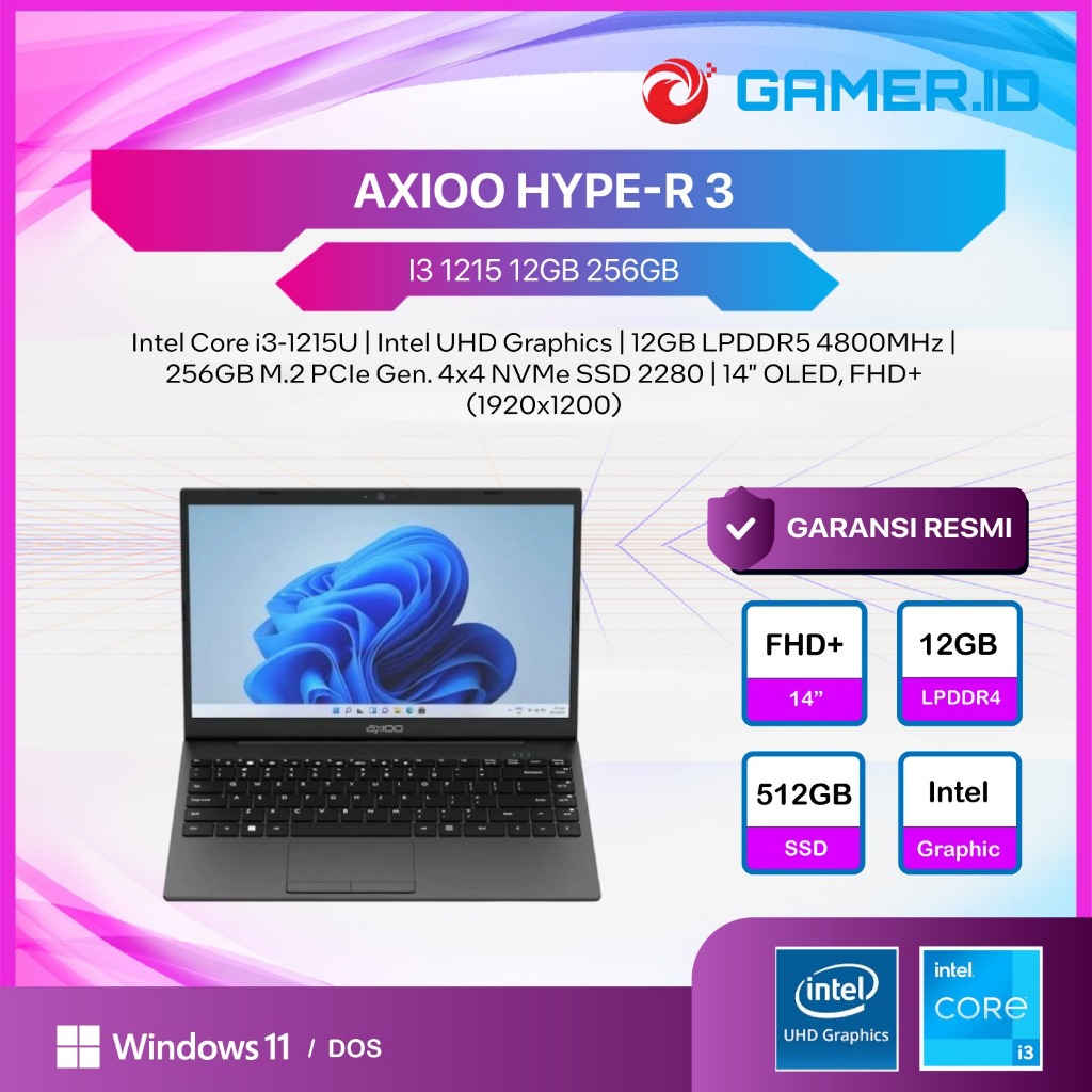 Jual AXIOO HYPE-R 3 I3 1215 12GB 256GB DOS/WIN11 14