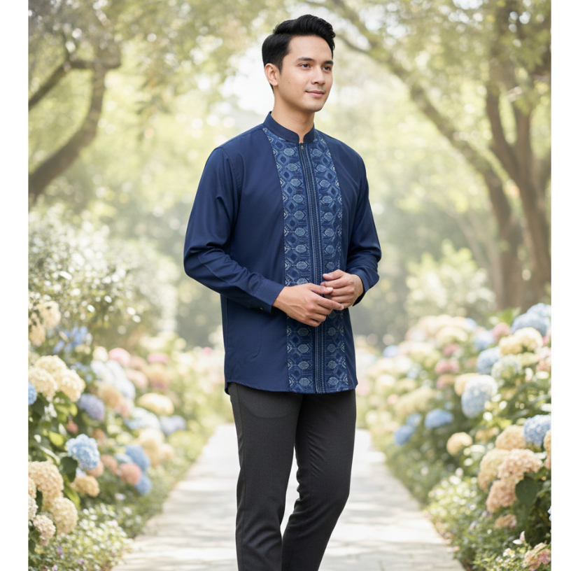 Al qadr Baju Koko Pria Dewasa Lengan Panjang Bordir Katun Premium COD