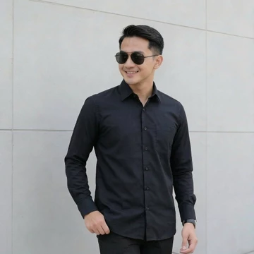 Twin Salamangka Kemeja Polos Pria Lengan Panjang Premium