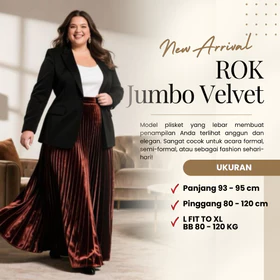 Rok Bludru Velvet Plisket Jumbo Big Size Skirt Premium Rok Panjang Wanita Dewasa Maxi Tebal XXL