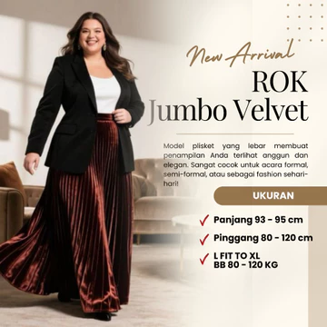 Rok Bludru Velvet Plisket Jumbo Big Size Skirt Premium Rok Panjang Wanita Dewasa Maxi Tebal XXL