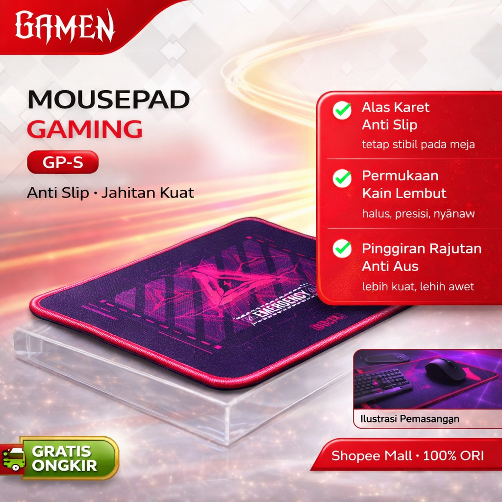 Jual GAMEN Mouse Pad Gaming GP-S 22x18cm with Anti Slip Soft Surface ...