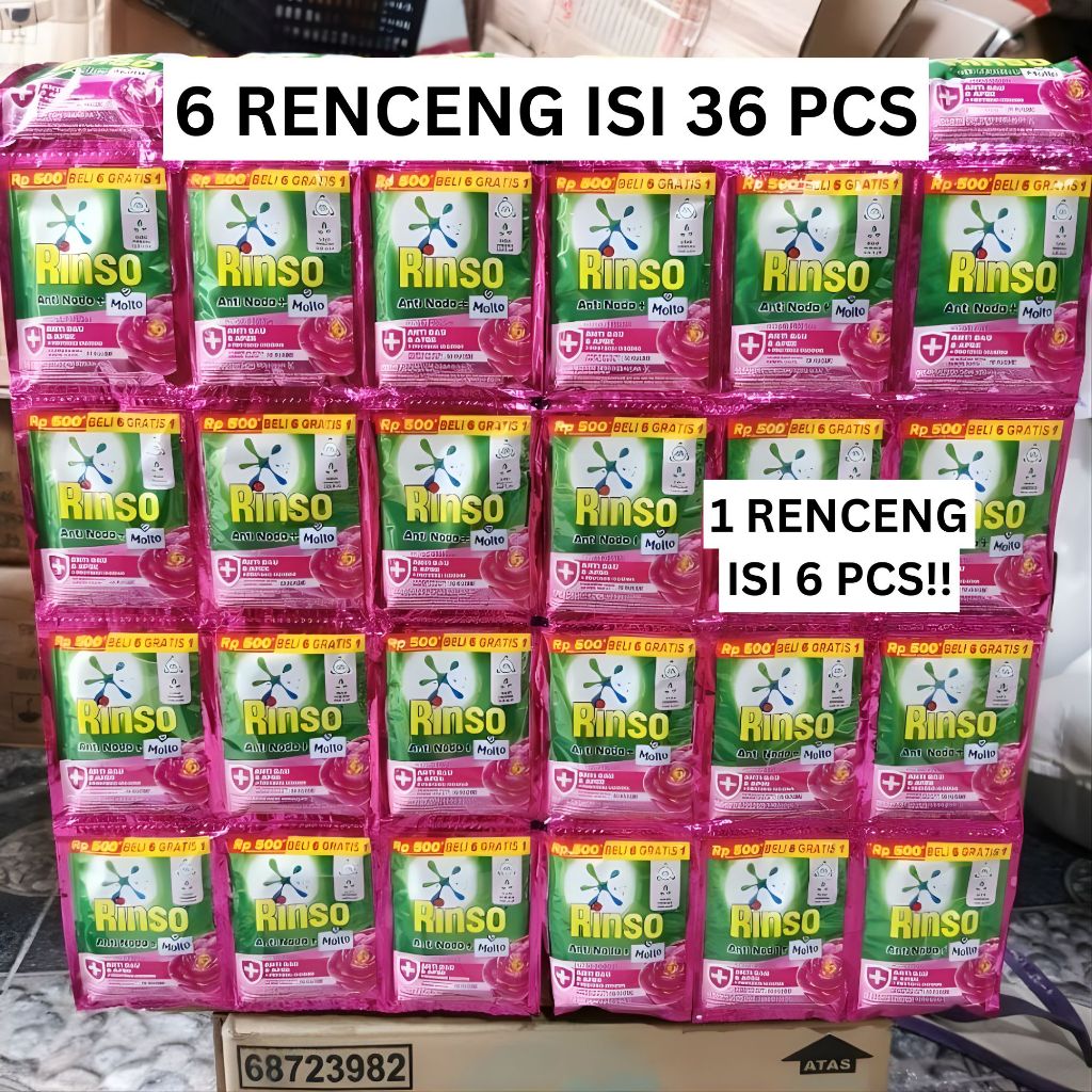 Jual PAKET 6 RENCENG 500an 36 PCS Rinso Renceng 18ml isi 36 sachet Anti ...