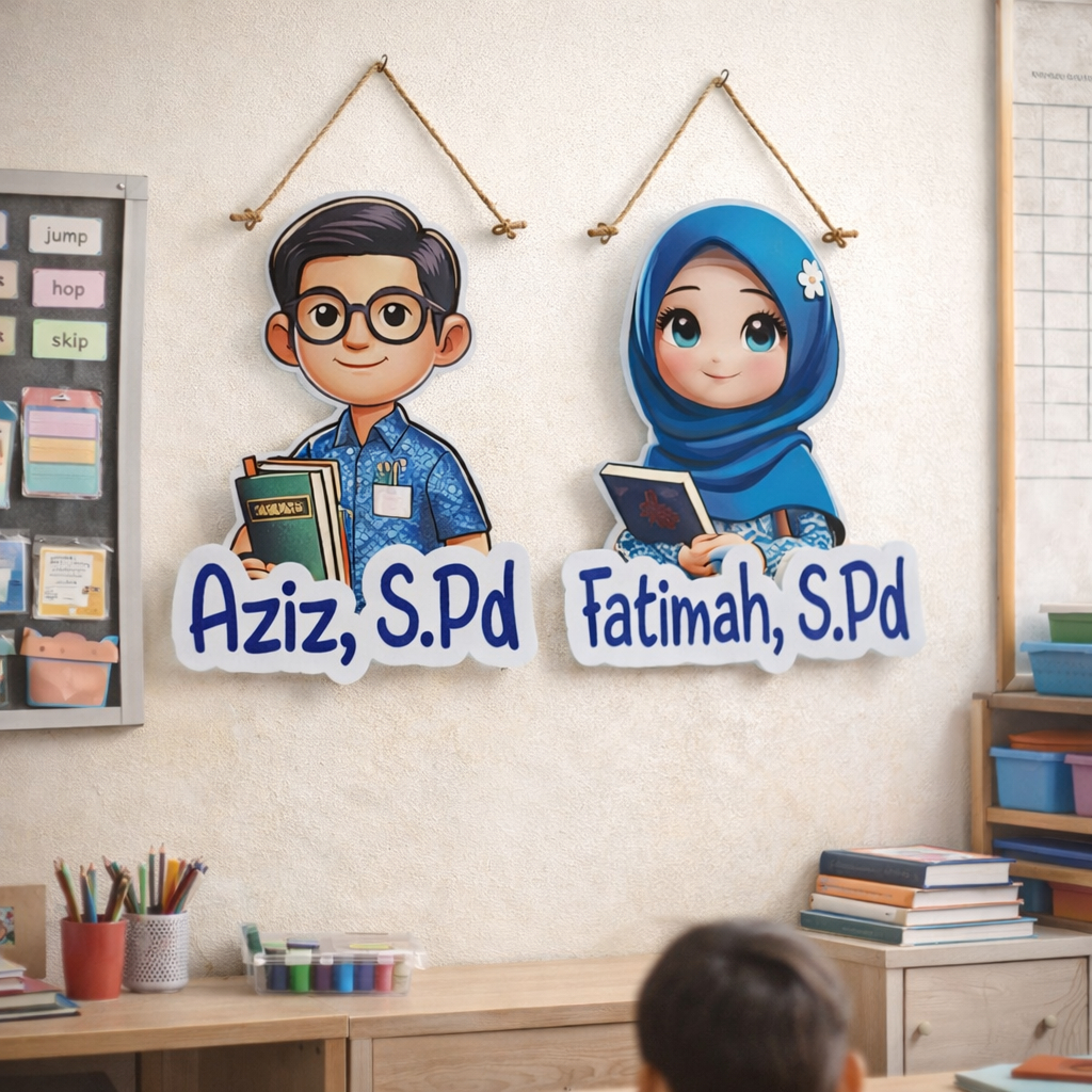 Prima Shabby Hiasan Dinding Kelas Walldecor Custom Nama Guru Islamic Teacher Blue Size 15x20cm