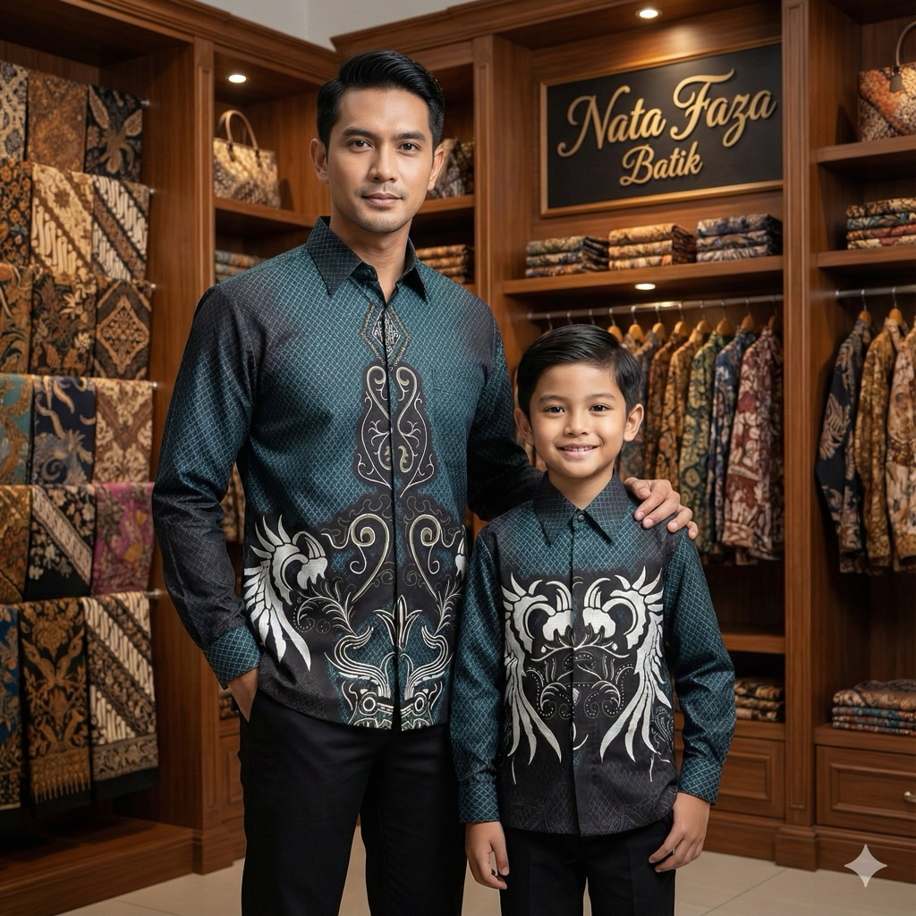 Jual LUXURIOUS Hijau Tosca Baju Batik Katun Premium Ayah Anak Couple ...