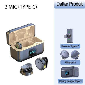 Q8 Mikrofon Wireless Microphone Clip On – Dual Mic Magnetic Lavalier Lapel Dengan Charging Case