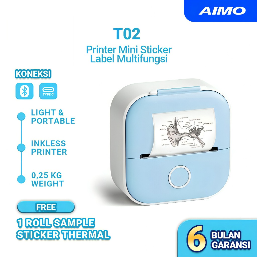 Jual [EKSKLUSIF KREATOR] AIMO T02 Printer Bluetooth Mini Portable ...