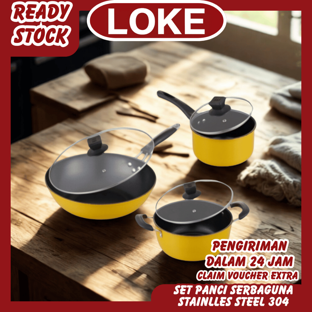 Jual LOKE Panci dan Wajan Teflon Serbaguna Anti Lengket Warna Kuning ...