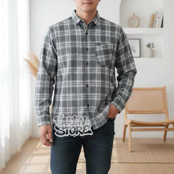 Kemeja Pria Baju Pria Kemeja Flanel Kotak Kemeja Pria Lengan Panjang Putih Kotak Hitam Kotak